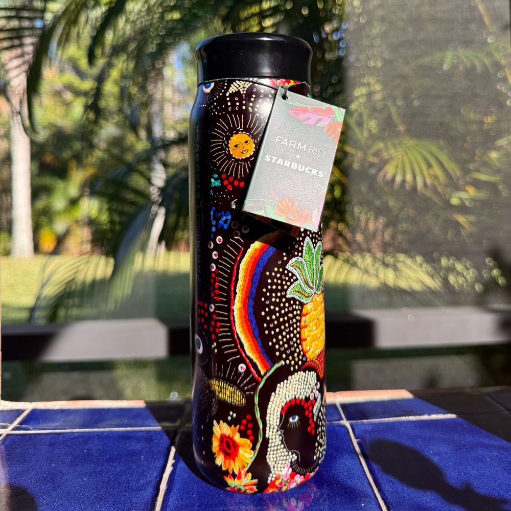Starbucks 2025 Farm Rio Embroidery and Beadwork Stainless Steel Water Bottle